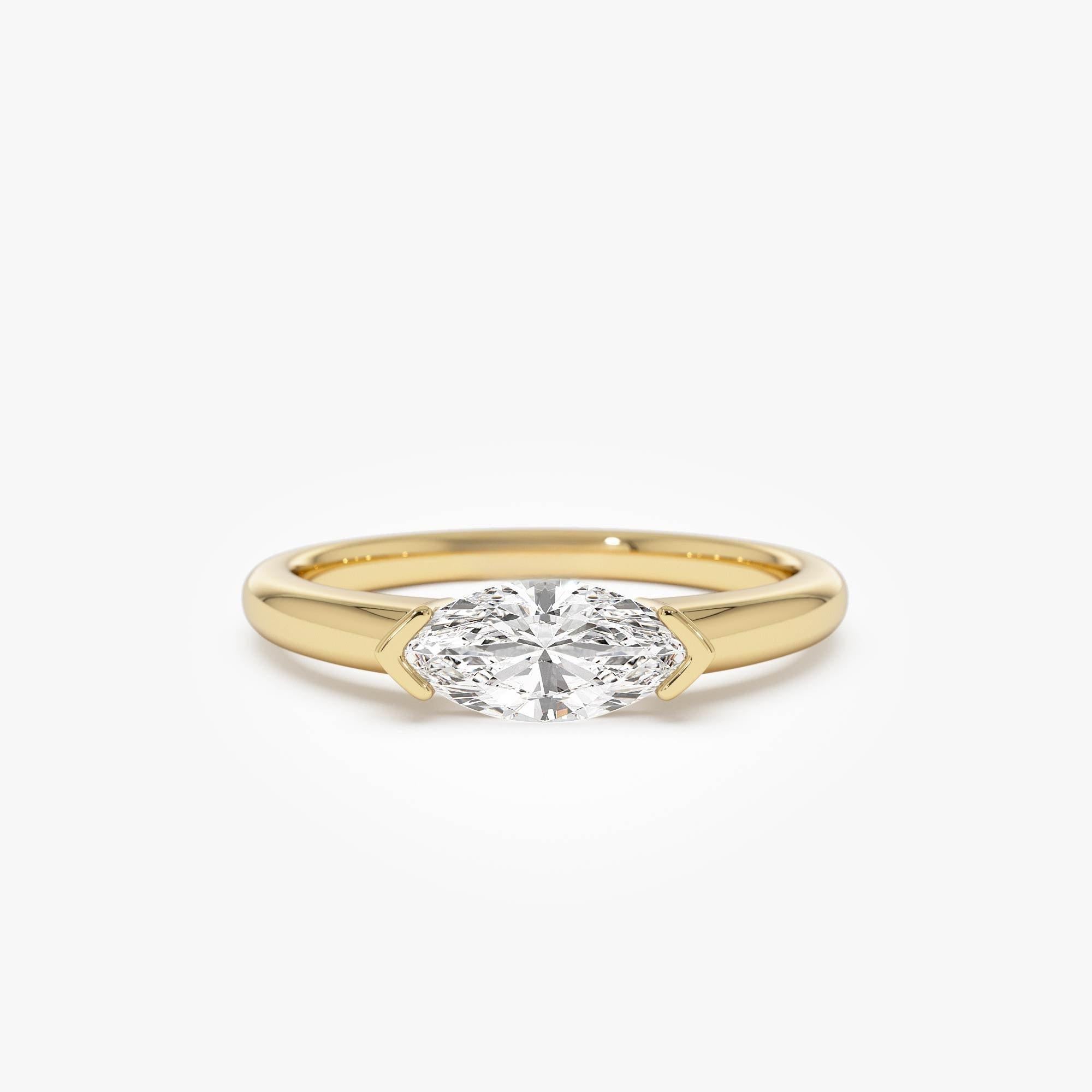 Marquise Shaped East West Prong Set Lab Diamond Engagement Ring