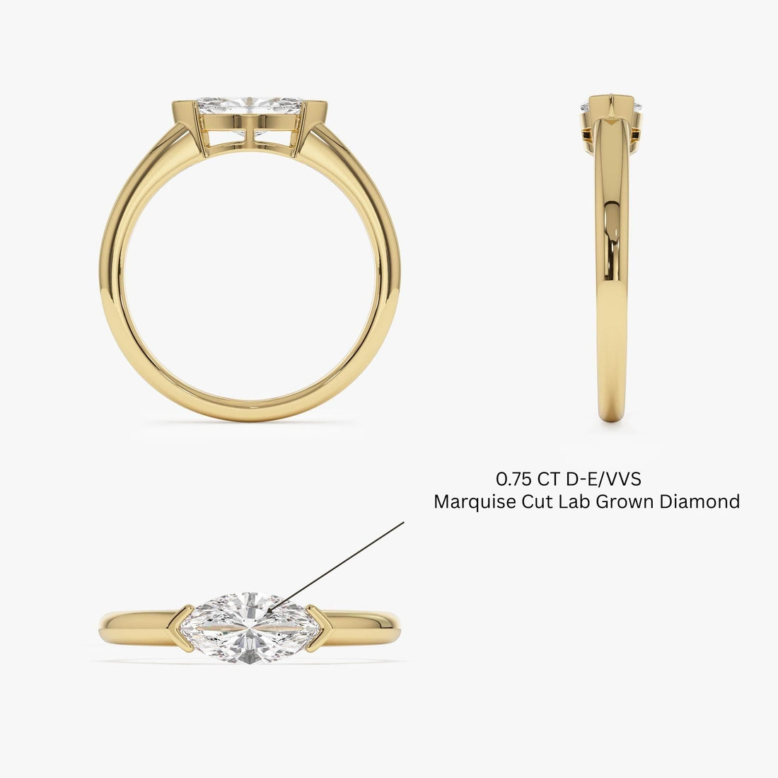 Marquise Shaped East West Prong Set Lab Diamond Engagement Ring