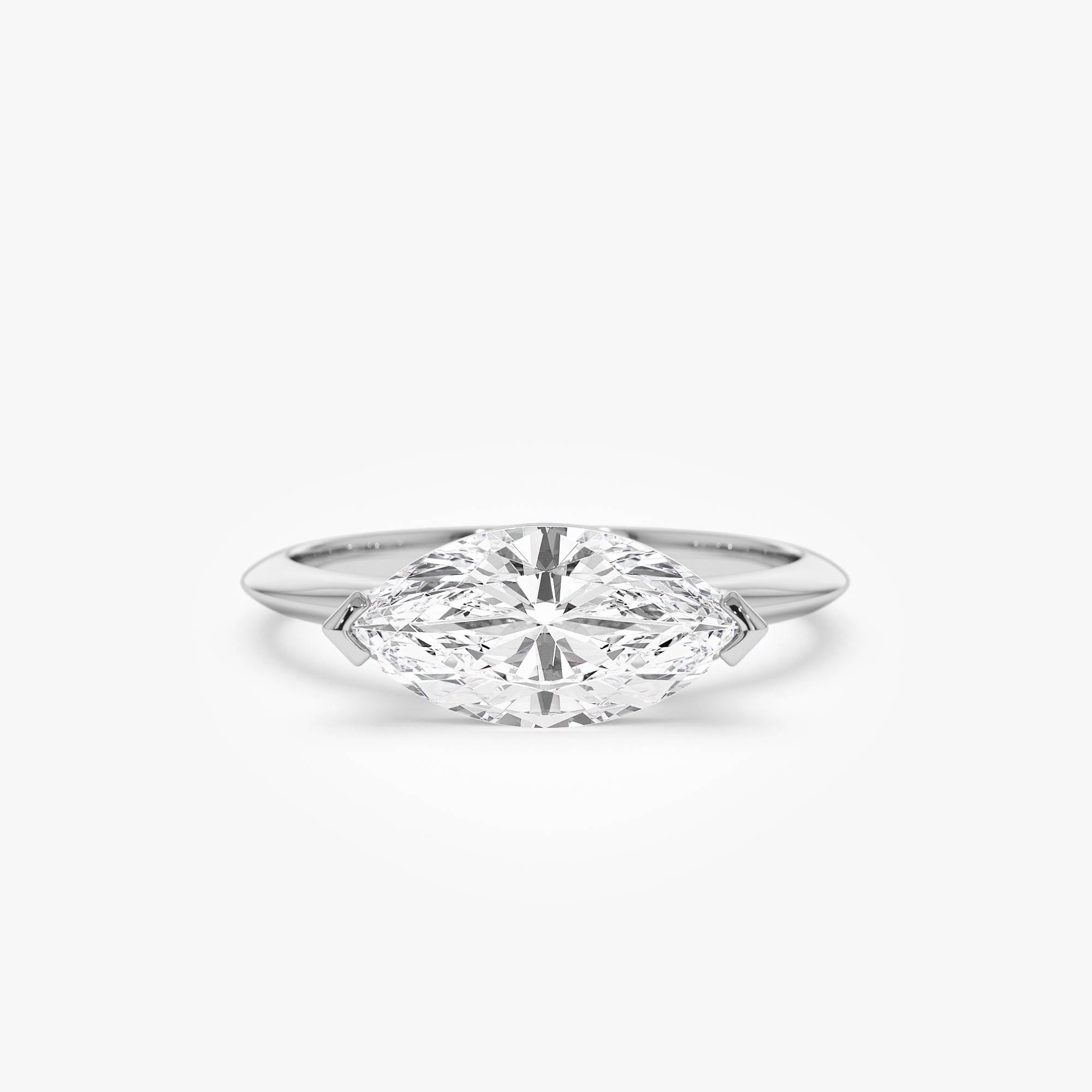 Marquise Shaped East West V Prong Diamond Engagement Ring
