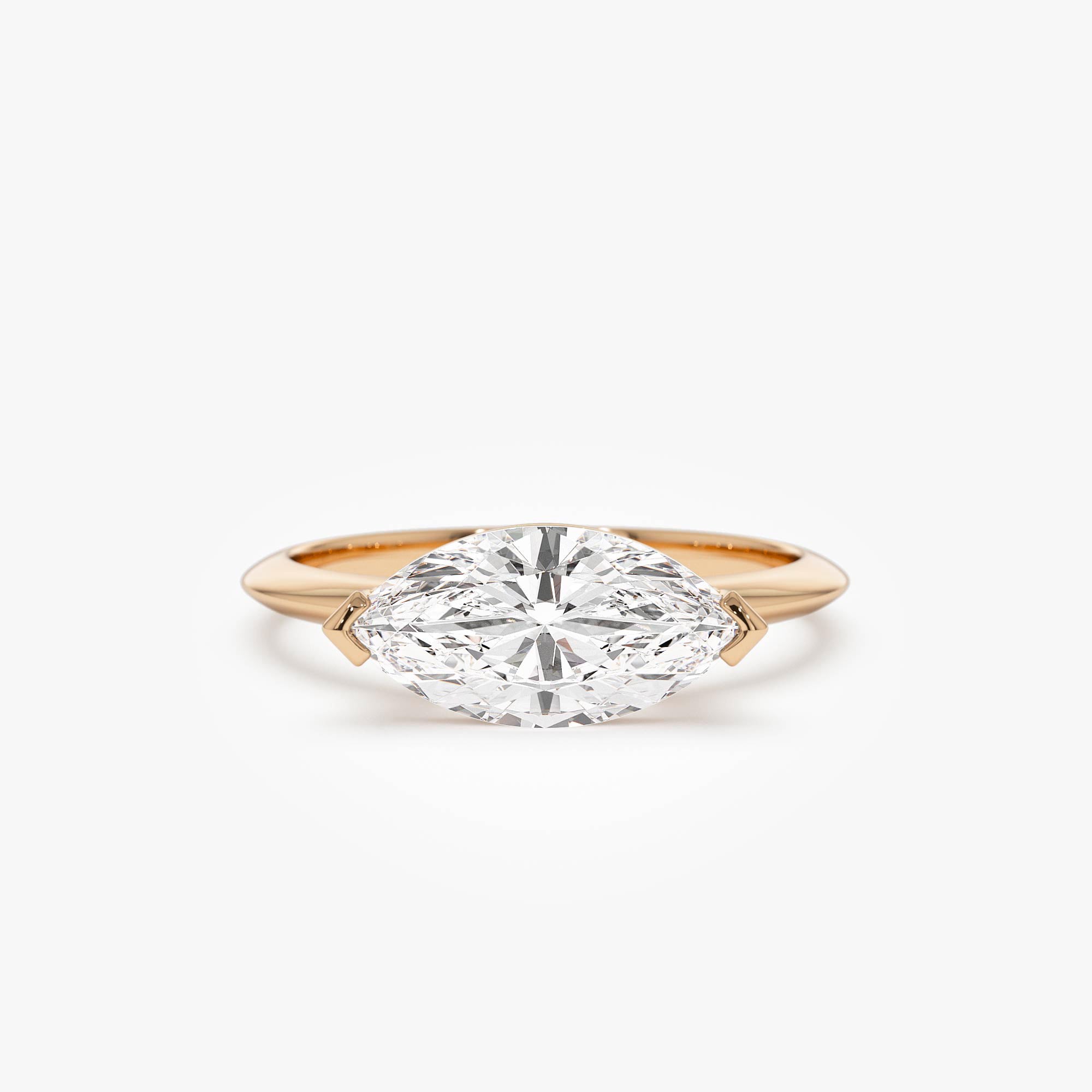 Marquise Shaped East West V Prong Diamond Engagement Ring