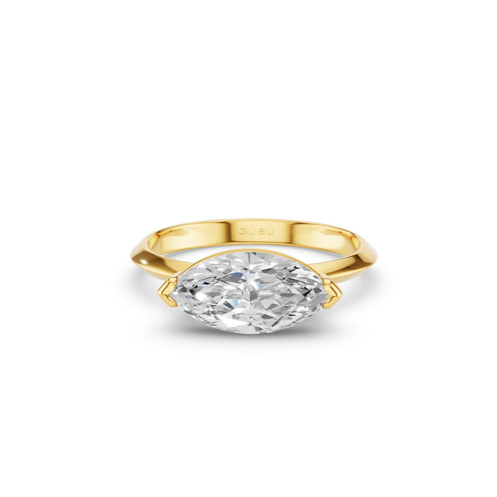 Marquise Shaped East West V Prong Diamond Engagement Ring