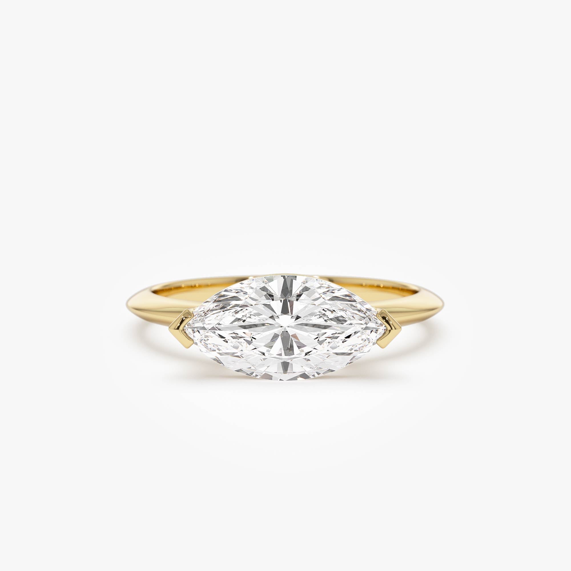 Marquise Shaped East West V Prong Diamond Engagement Ring