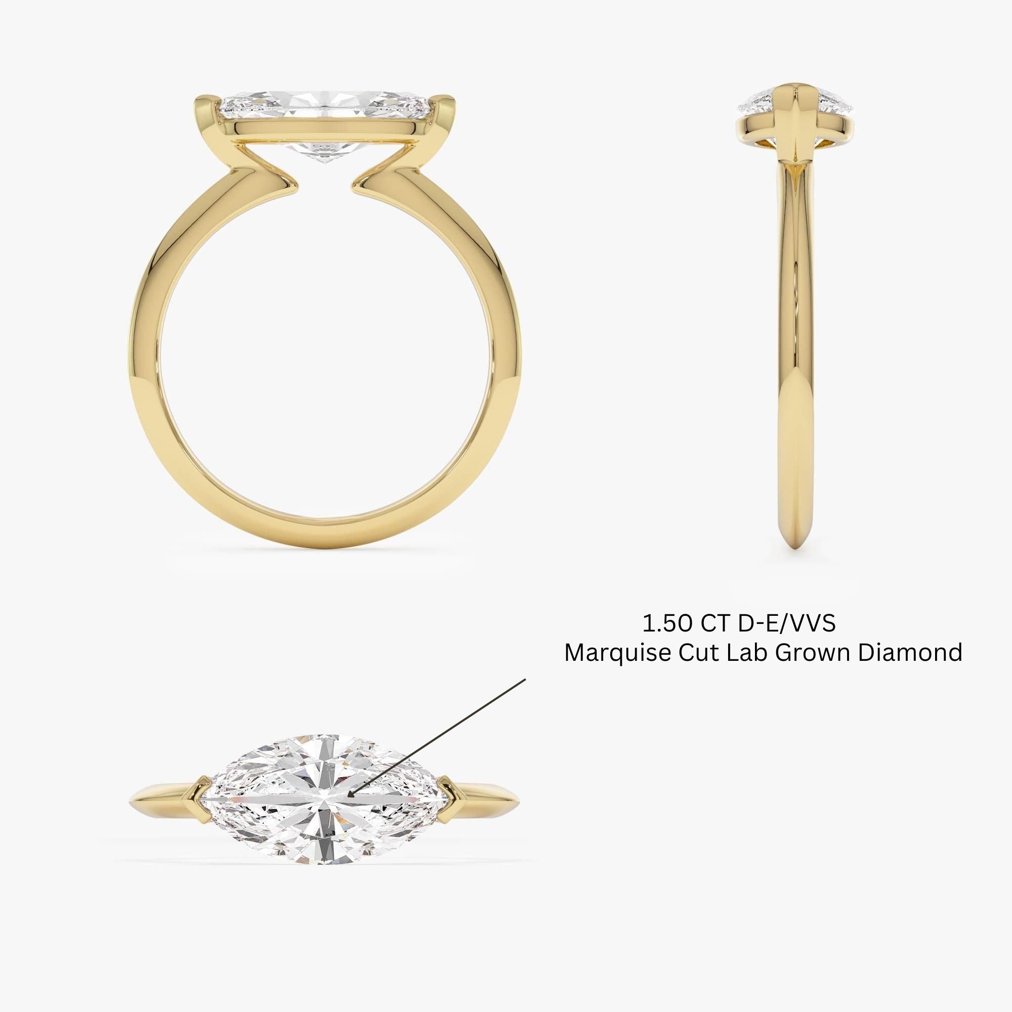 Marquise Shaped East West V Prong Diamond Engagement Ring