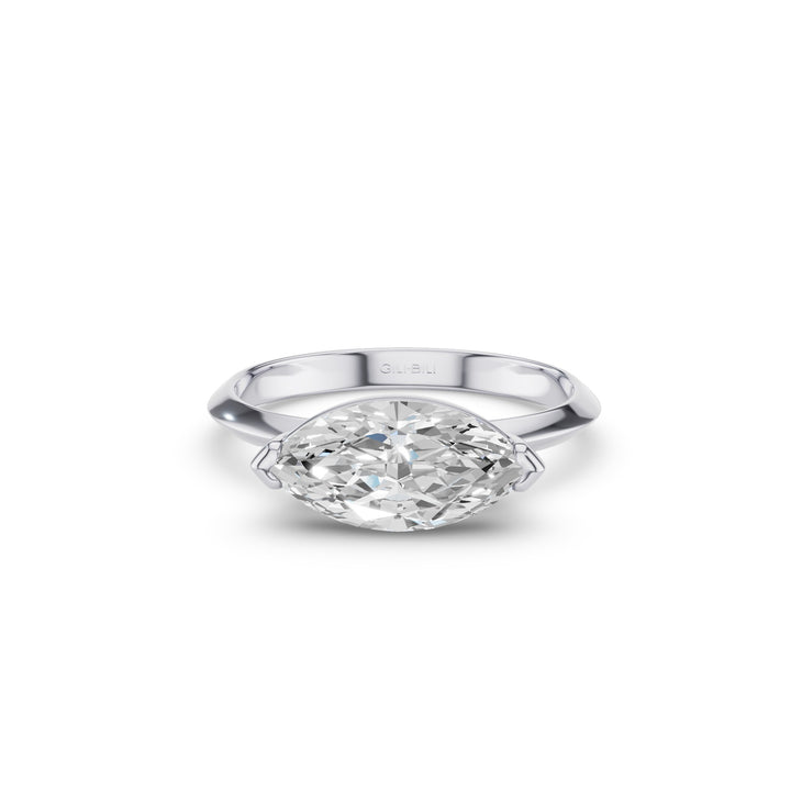 Marquise Shaped East West V Prong Diamond Engagement Ring