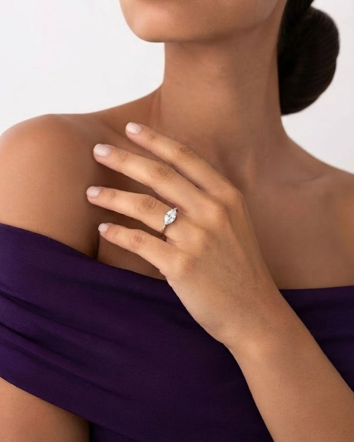Marquise Shaped East West V Prong Diamond Engagement Ring