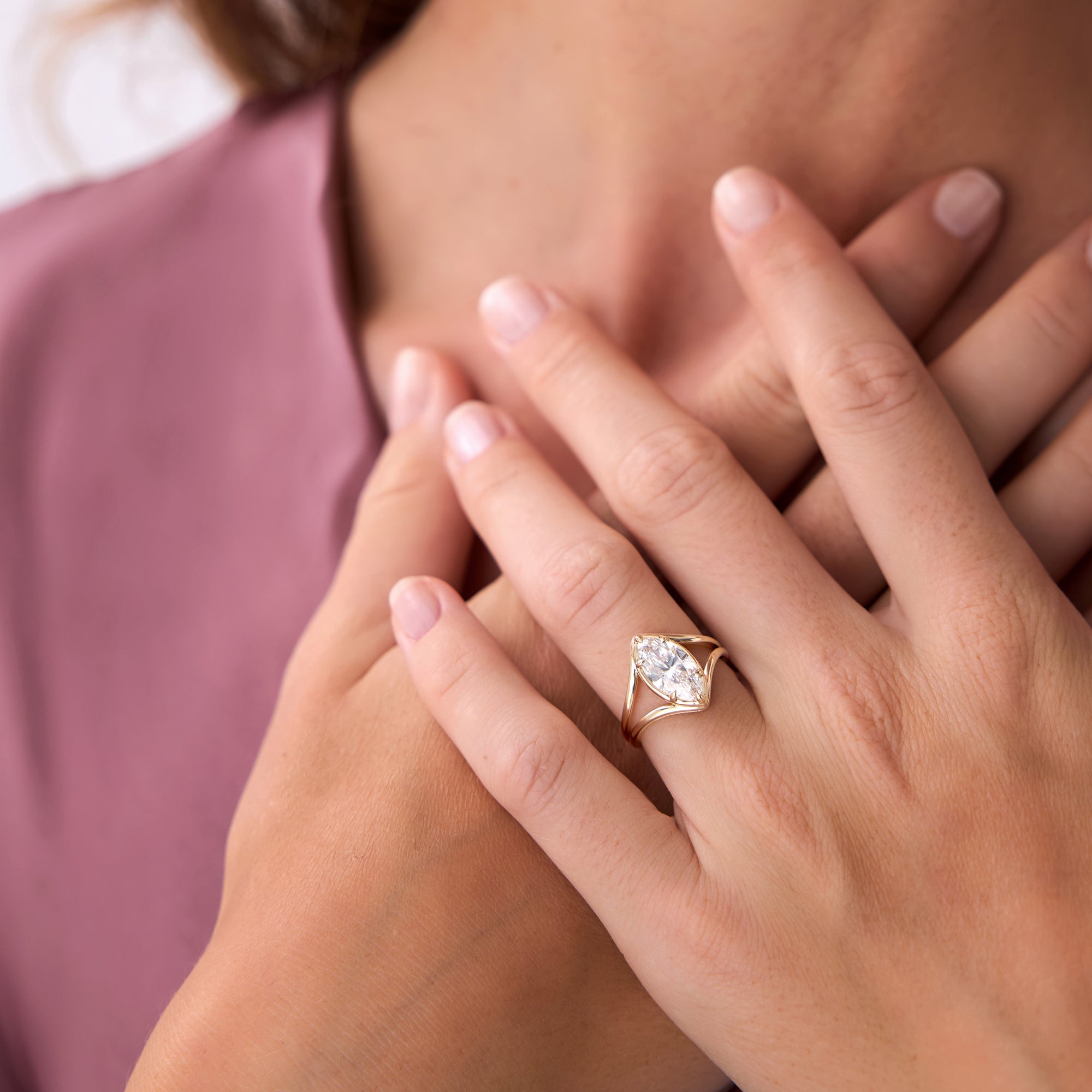 Marquise Shaped Lab Diamond Split Shank Engagement Ring