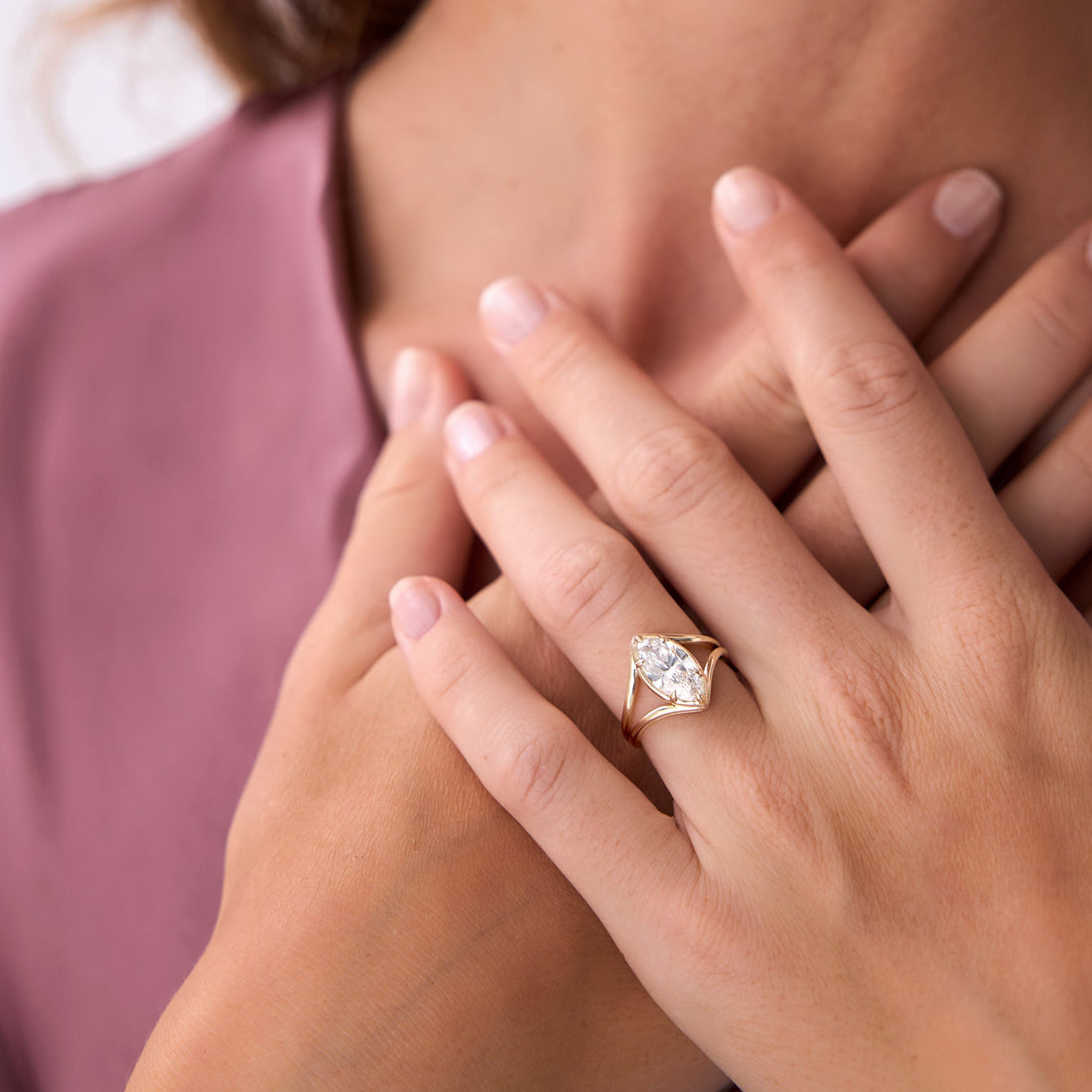 Marquise Shaped Lab Diamond Split Shank Engagement Ring