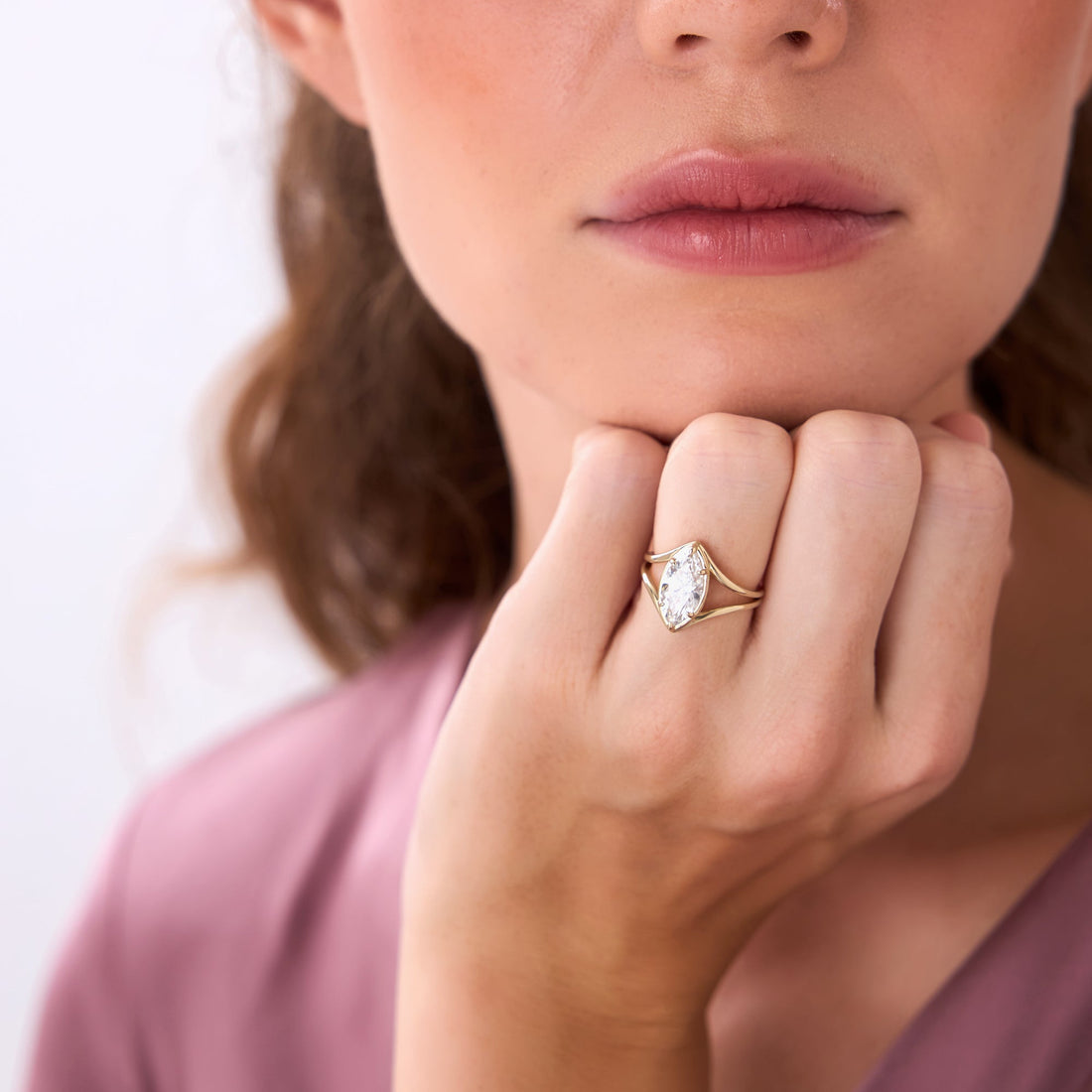 Marquise Shaped Lab Diamond Split Shank Engagement Ring