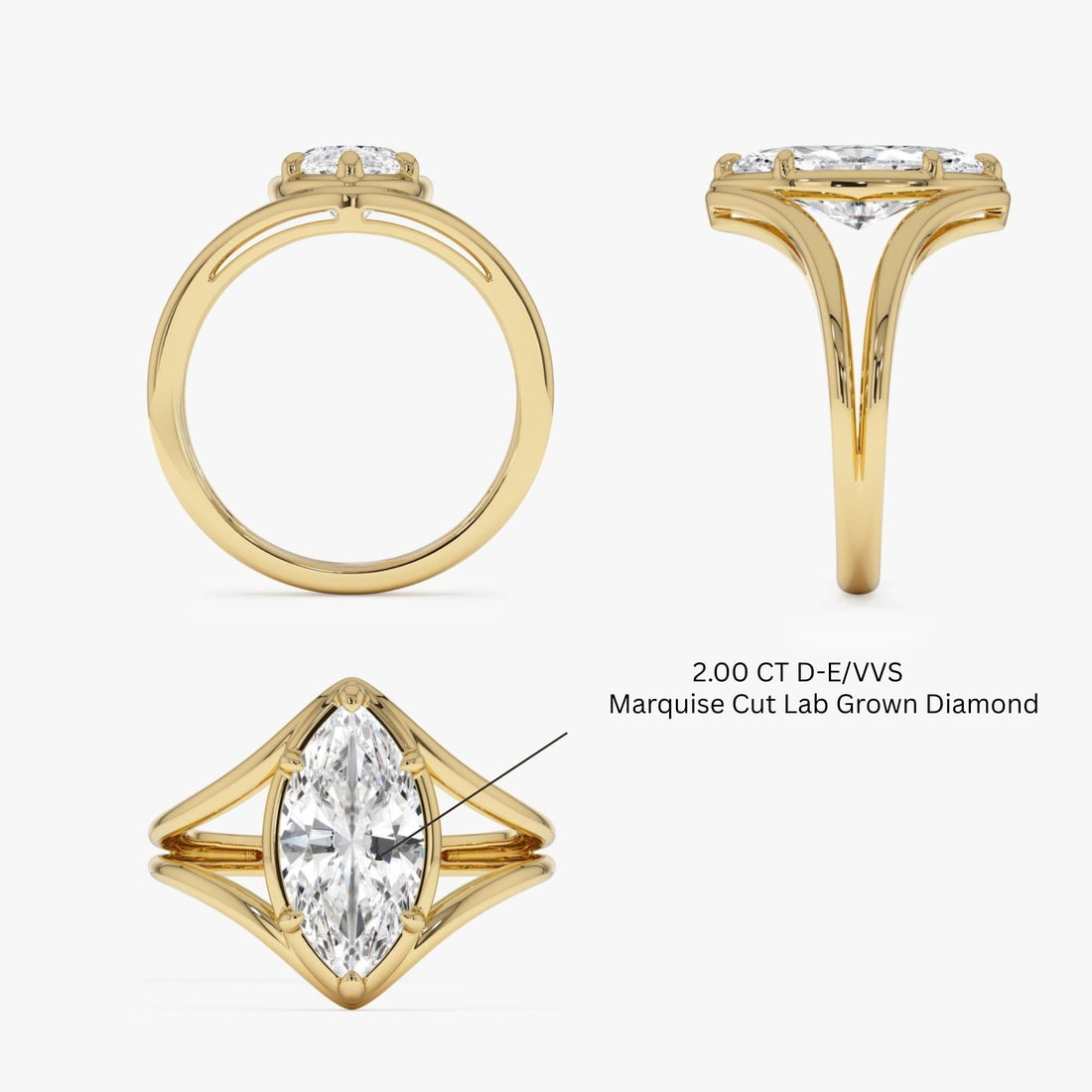 Marquise Shaped Lab Diamond Split Shank Engagement Ring