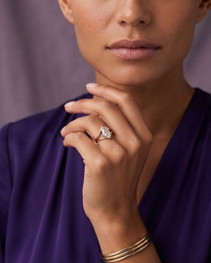 Marquise Shaped Lab Diamond Split Shank Engagement Ring