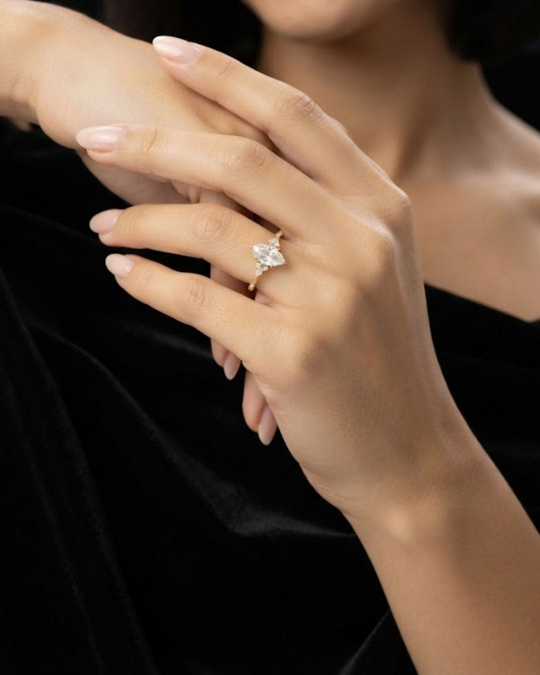 Marquise Shaped Lab Grown Diamond Art Deco Enagement Ring