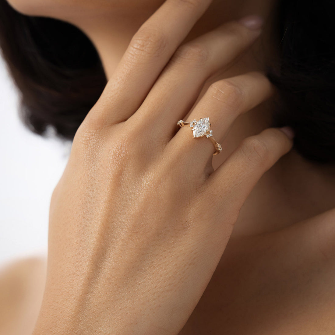 Marquise Shaped Lab Grown Diamond Art Deco Enagement Ring