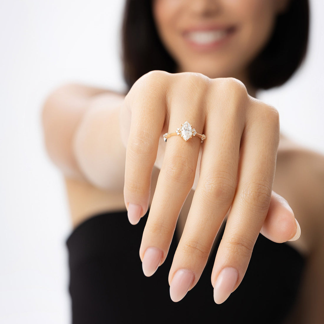 Marquise Shaped Lab Grown Diamond Art Deco Enagement Ring
