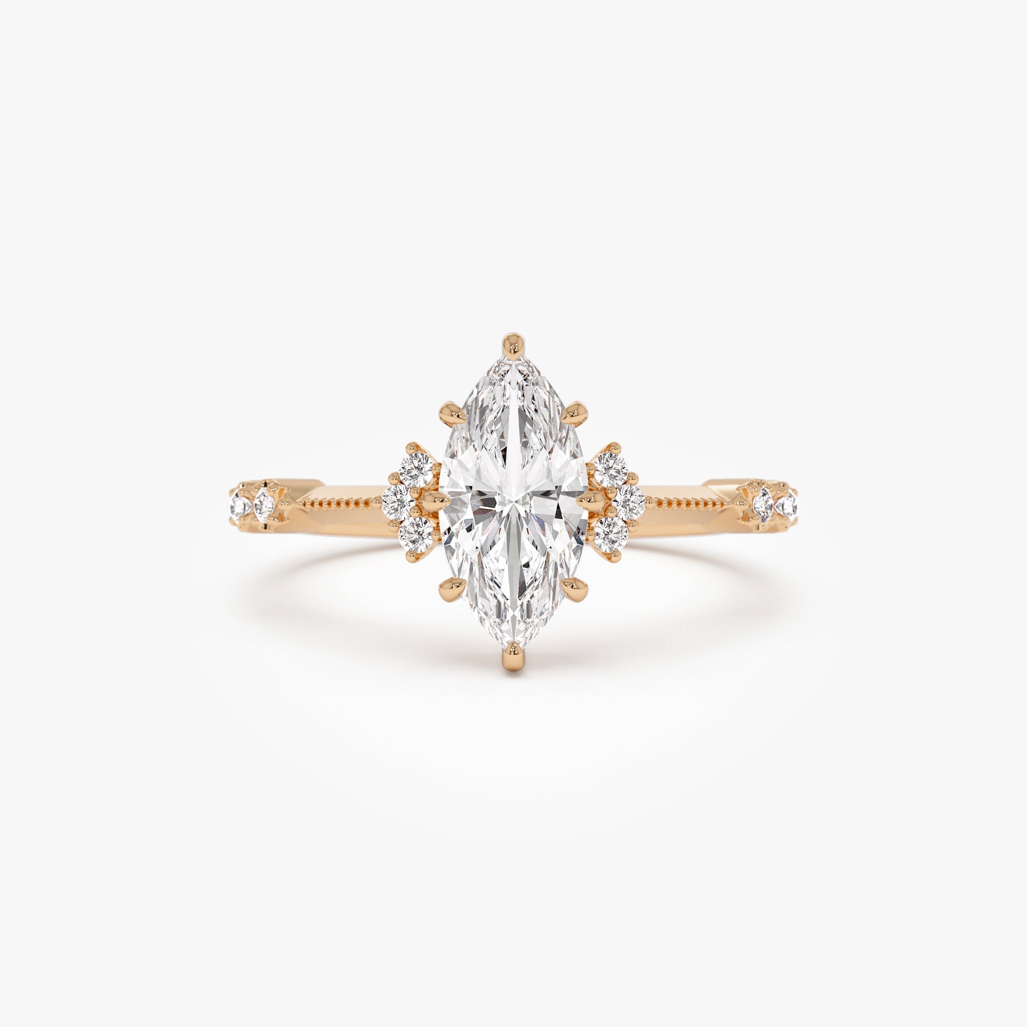 Marquise Shaped Lab Grown Diamond Art Deco Enagement Ring