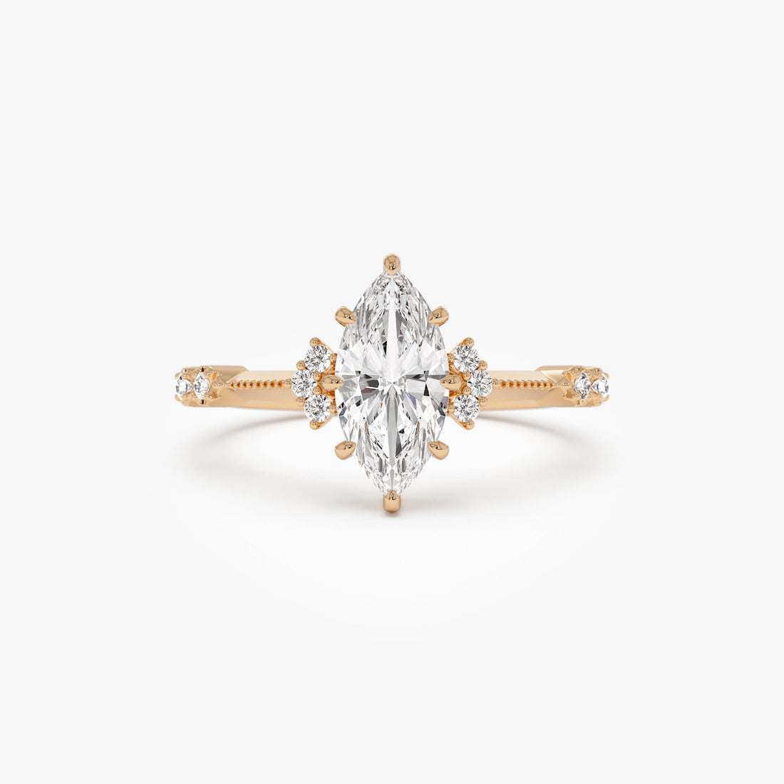 Marquise Shaped Lab Grown Diamond Art Deco Enagement Ring