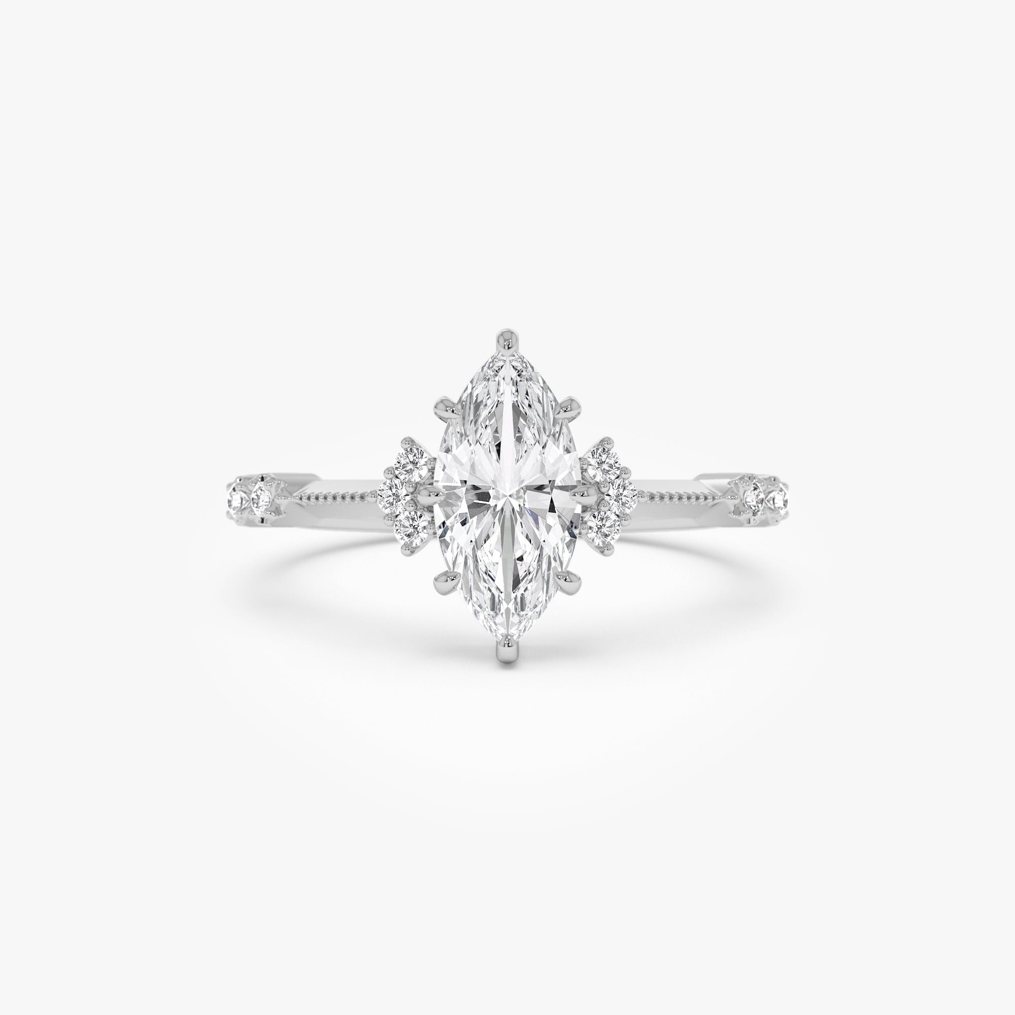 Marquise Shaped Lab Grown Diamond Art Deco Enagement Ring