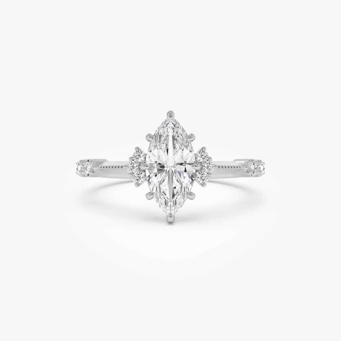 Marquise Shaped Lab Grown Diamond Art Deco Enagement Ring