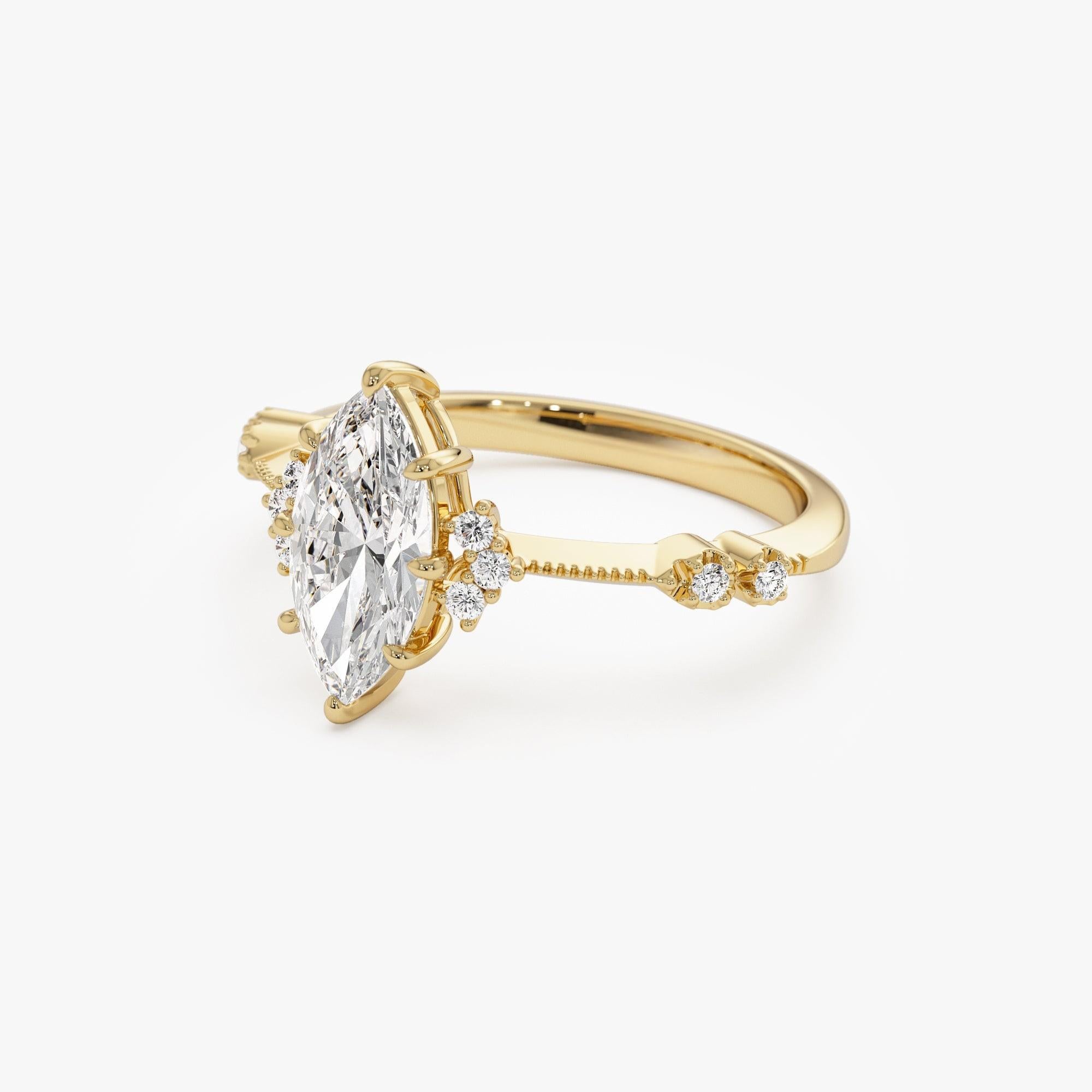 Marquise Shaped Lab Grown Diamond Art Deco Enagement Ring