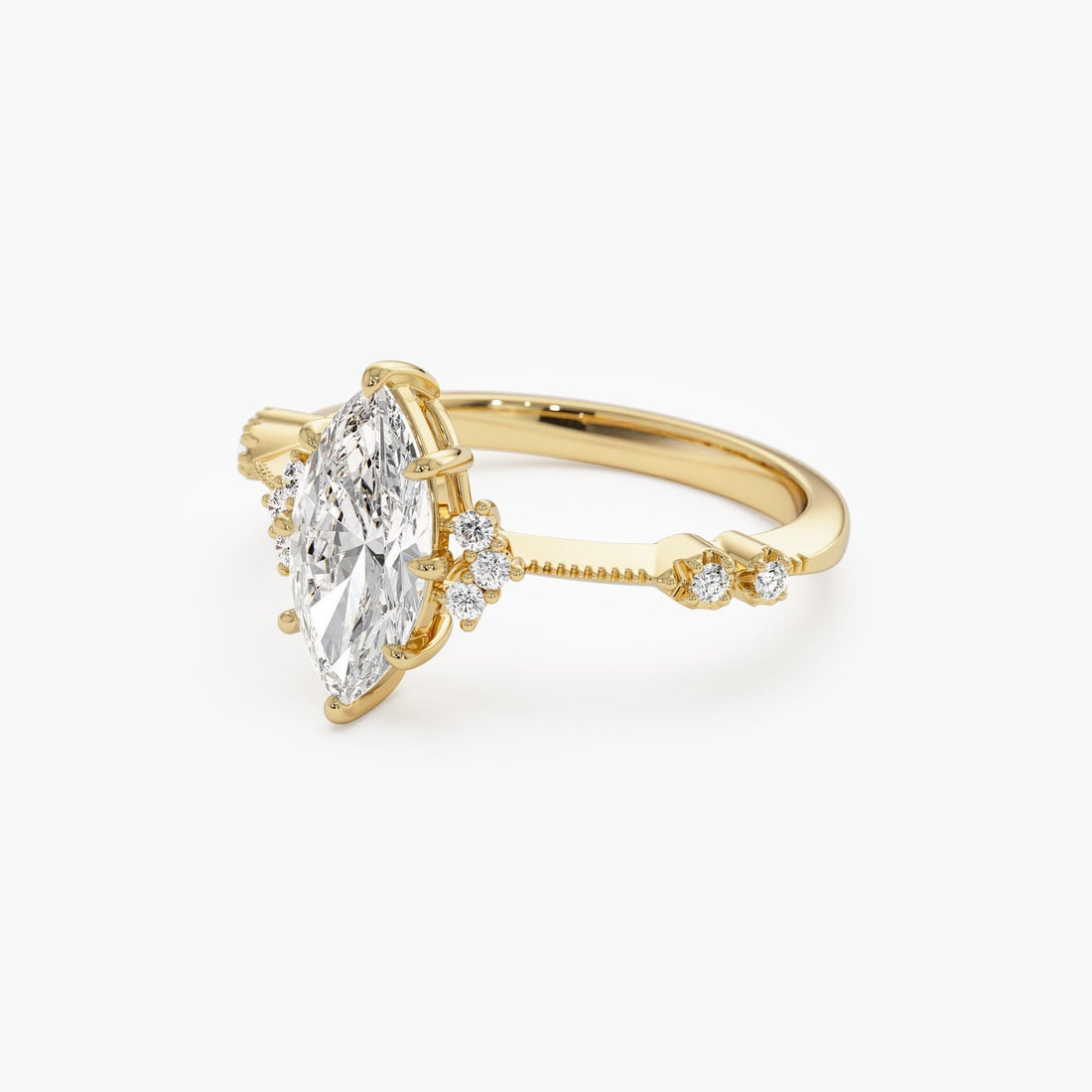 Marquise Shaped Lab Grown Diamond Art Deco Enagement Ring