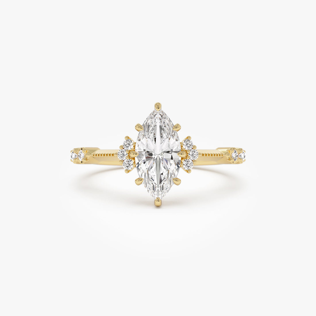 Marquise Shaped Lab Grown Diamond Art Deco Enagement Ring