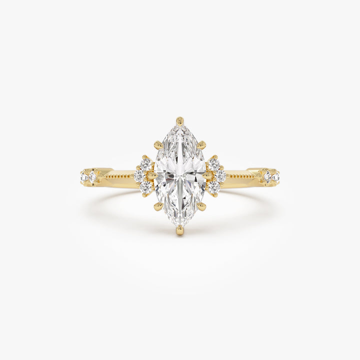 Marquise Shaped Lab Grown Diamond Art Deco Enagement Ring
