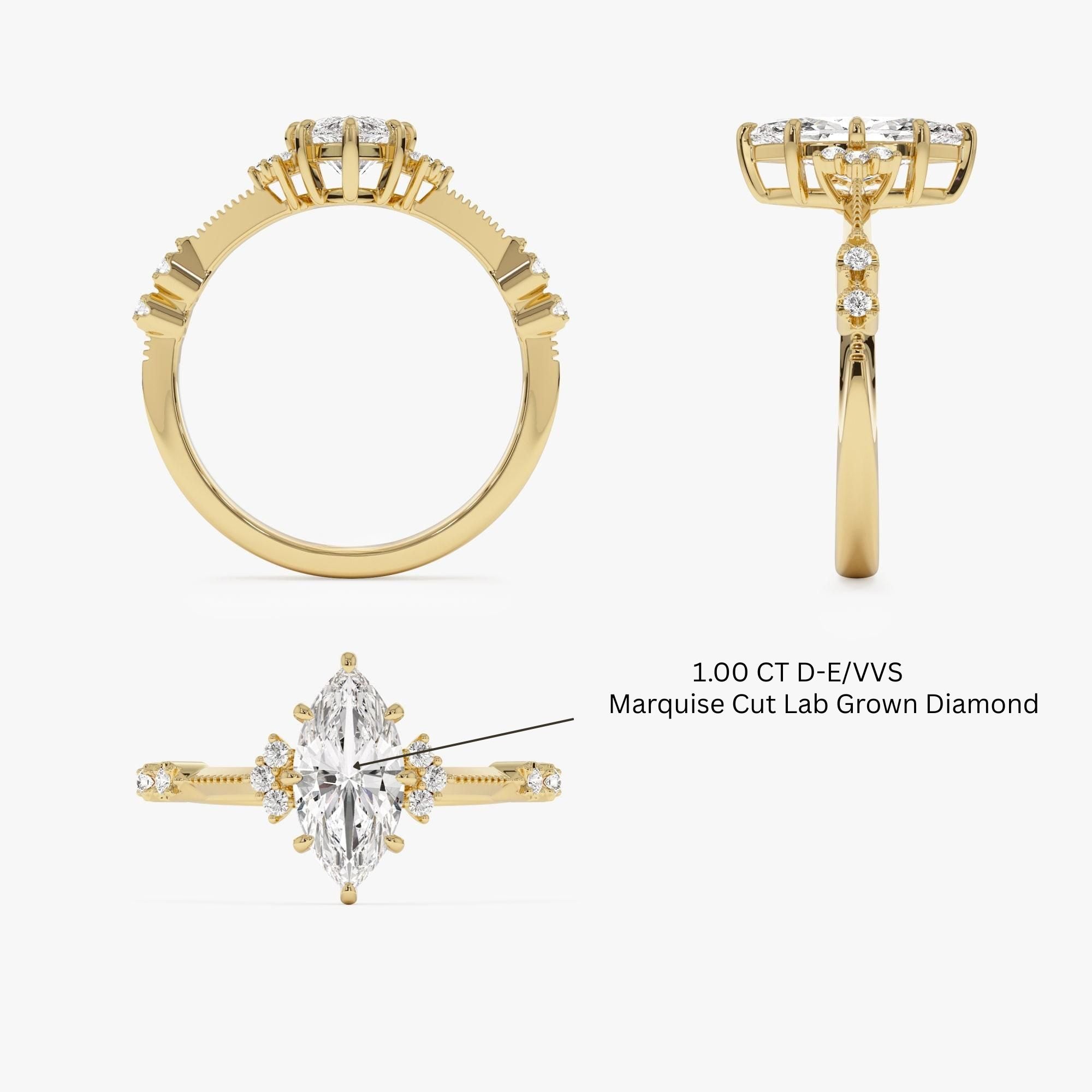 Marquise Shaped Lab Grown Diamond Art Deco Enagement Ring