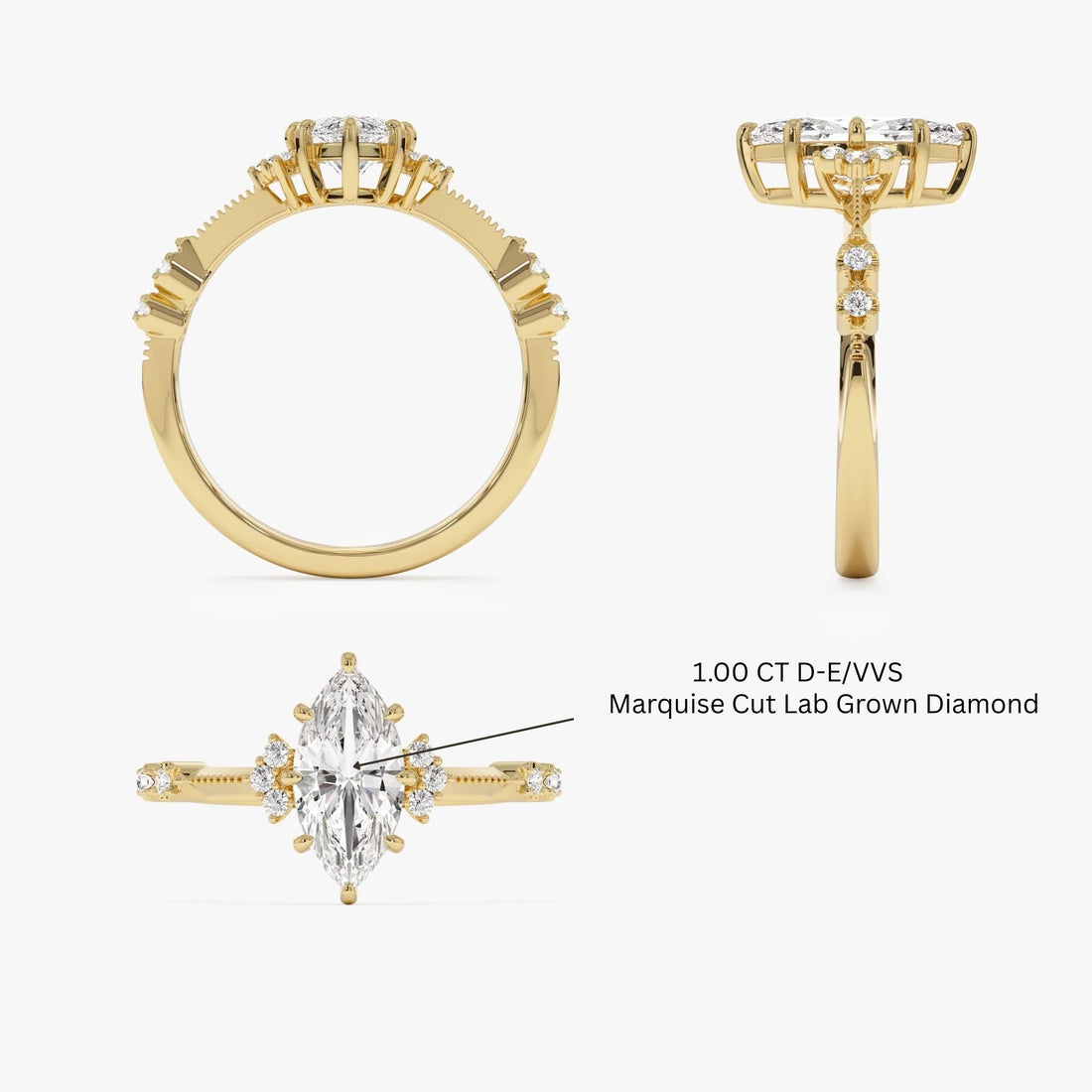 Marquise Shaped Lab Grown Diamond Art Deco Enagement Ring