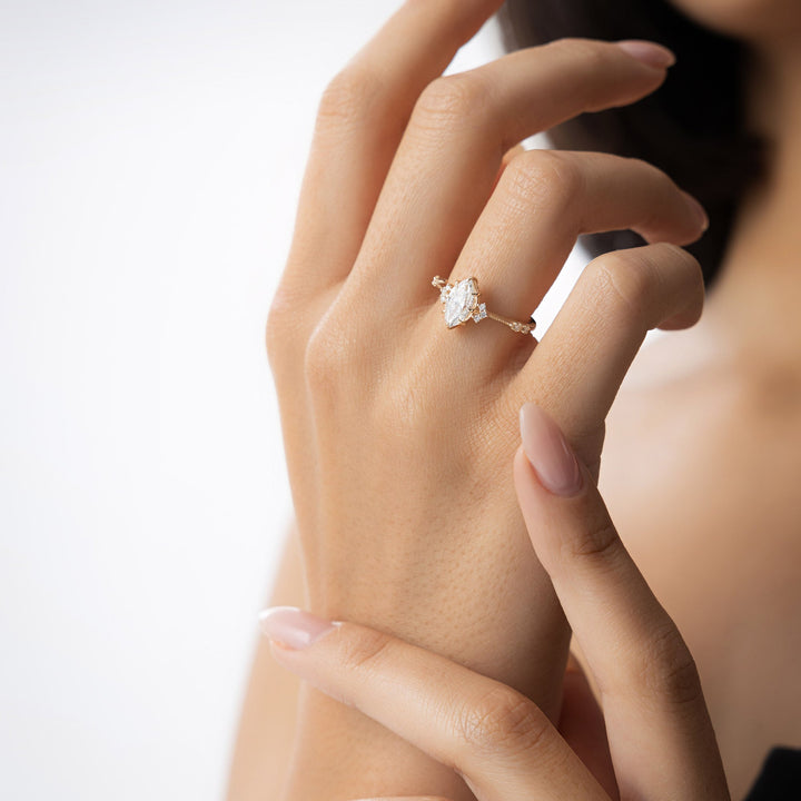 Marquise Shaped Lab Grown Diamond Art Deco Enagement Ring