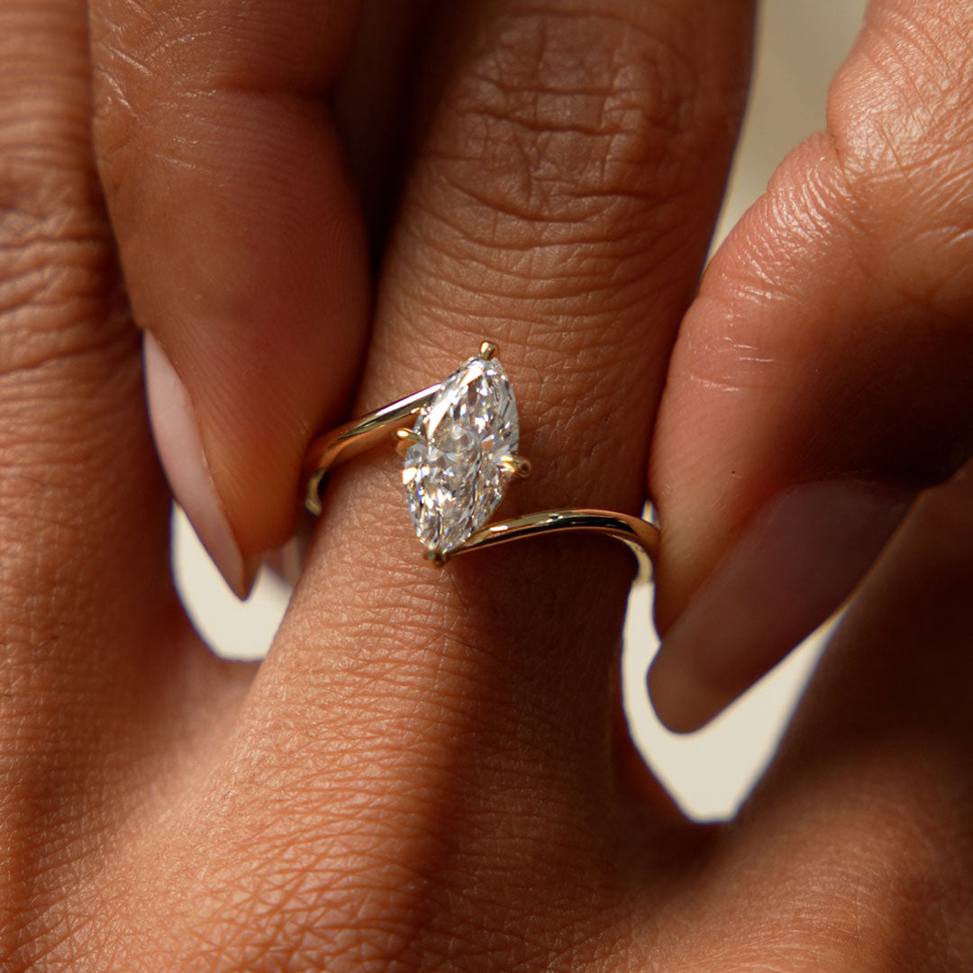 Marquise Shaped Lab Grown Diamond Bypass Setting Engagement Ring