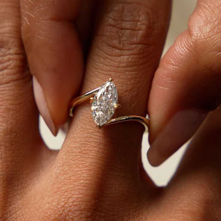 Marquise Shaped Lab Grown Diamond Bypass Setting Engagement Ring
