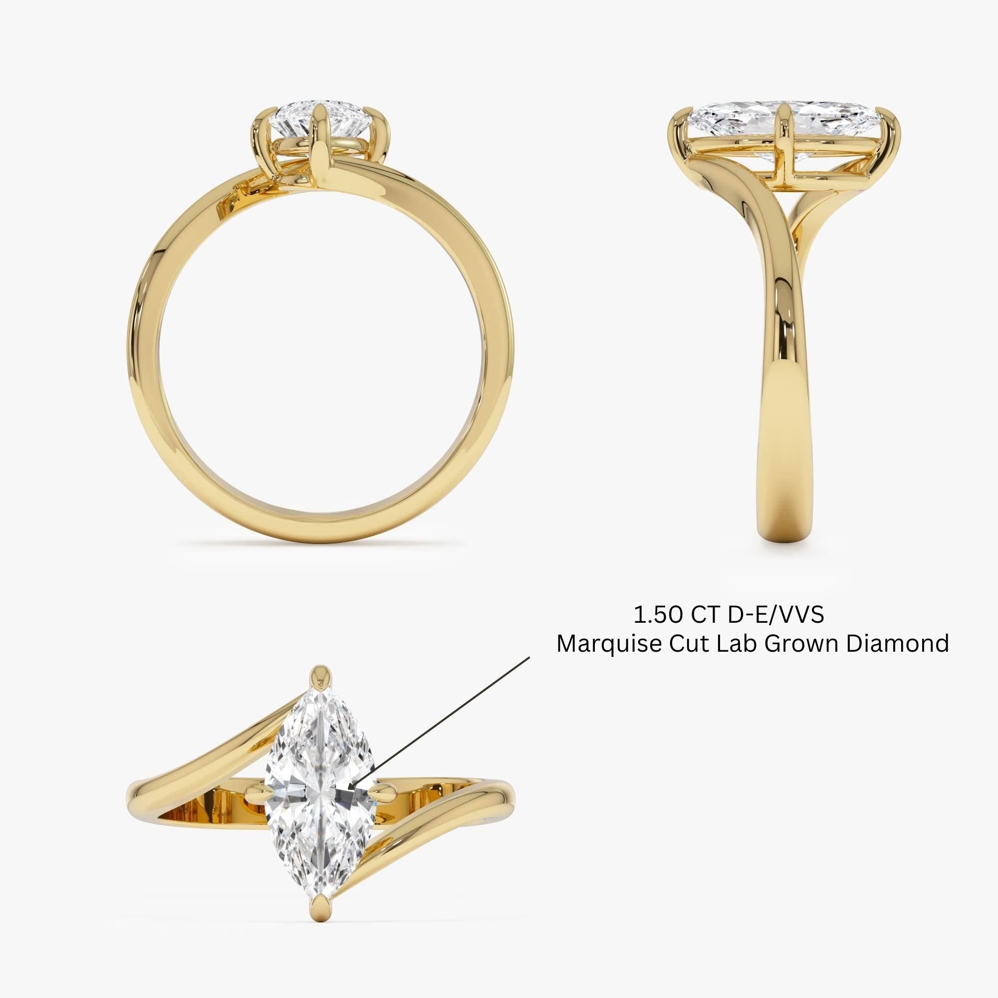 Marquise Shaped Lab Grown Diamond Bypass Setting Engagement Ring