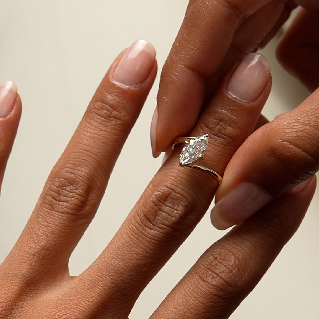 Marquise Shaped Lab Grown Diamond Bypass Setting Engagement Ring