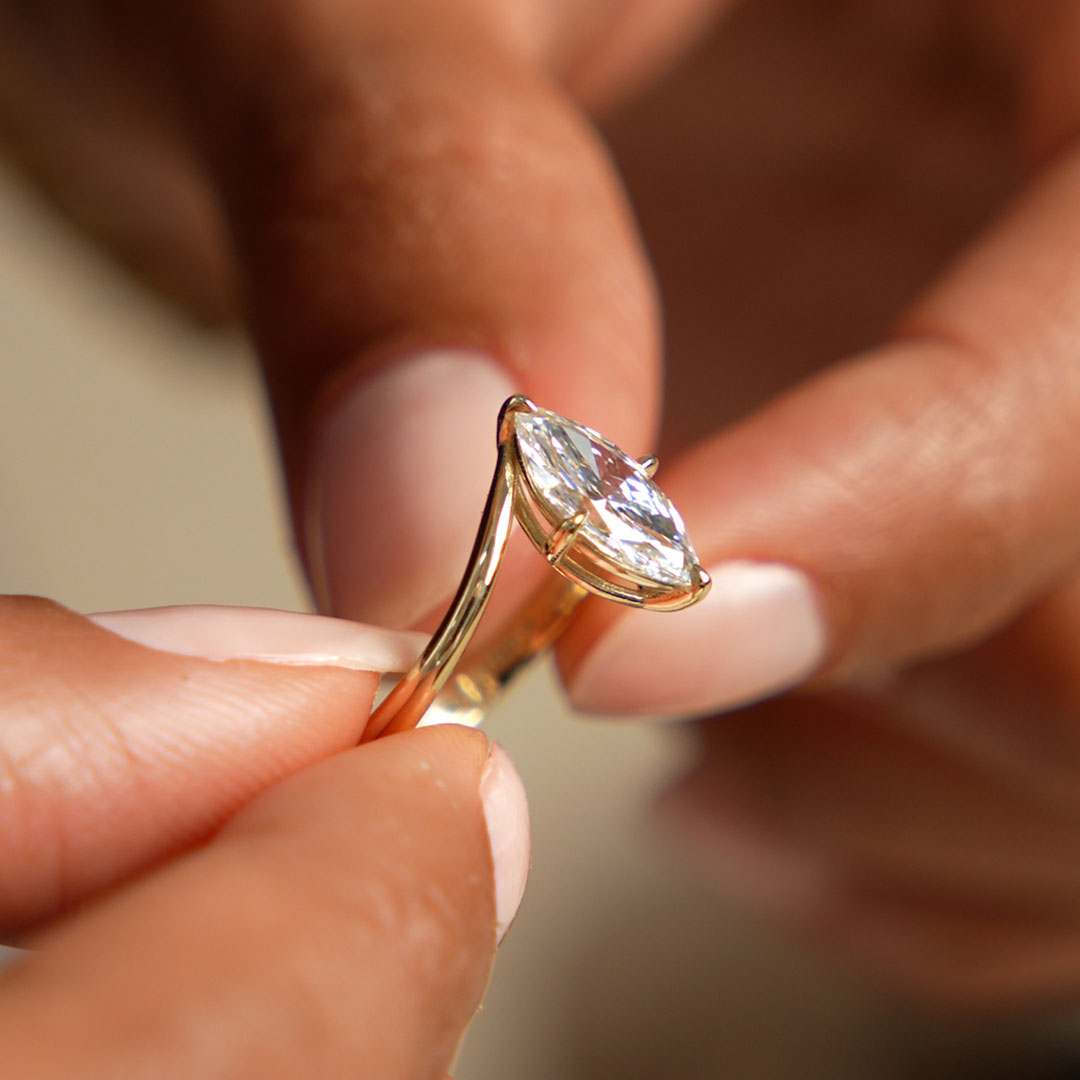 Marquise Shaped Lab Grown Diamond Bypass Setting Engagement Ring