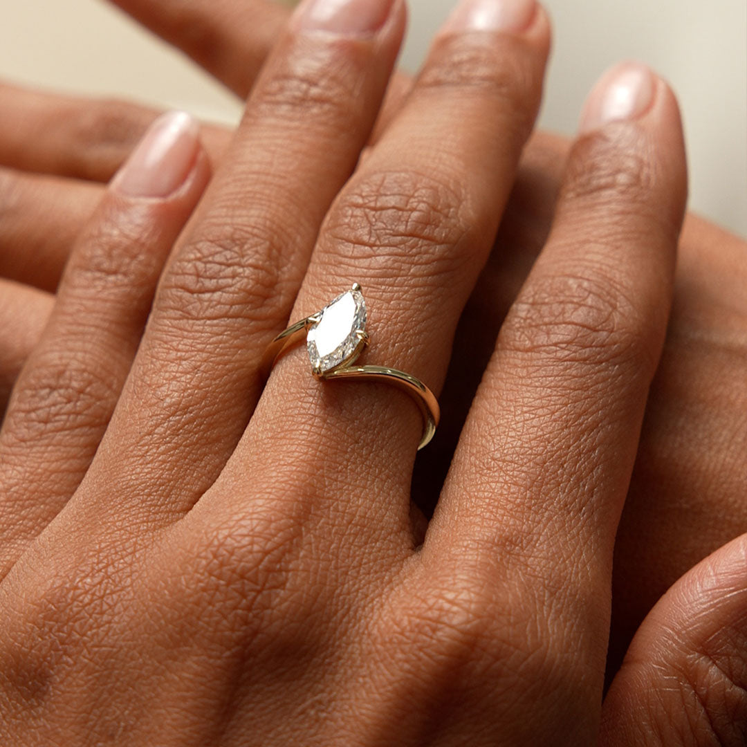 Marquise Shaped Lab Grown Diamond Bypass Setting Engagement Ring