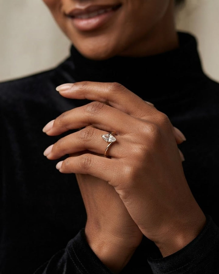 Marquise Shaped Lab Grown Diamond Bypass Setting Engagement Ring