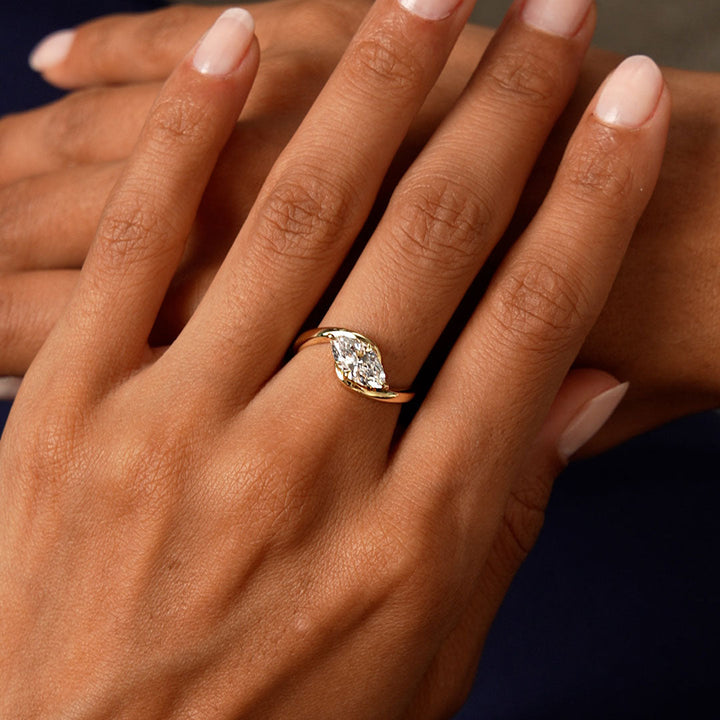 Marquise Shaped Lab Grown Diamond Criss Cross Engagement Ring