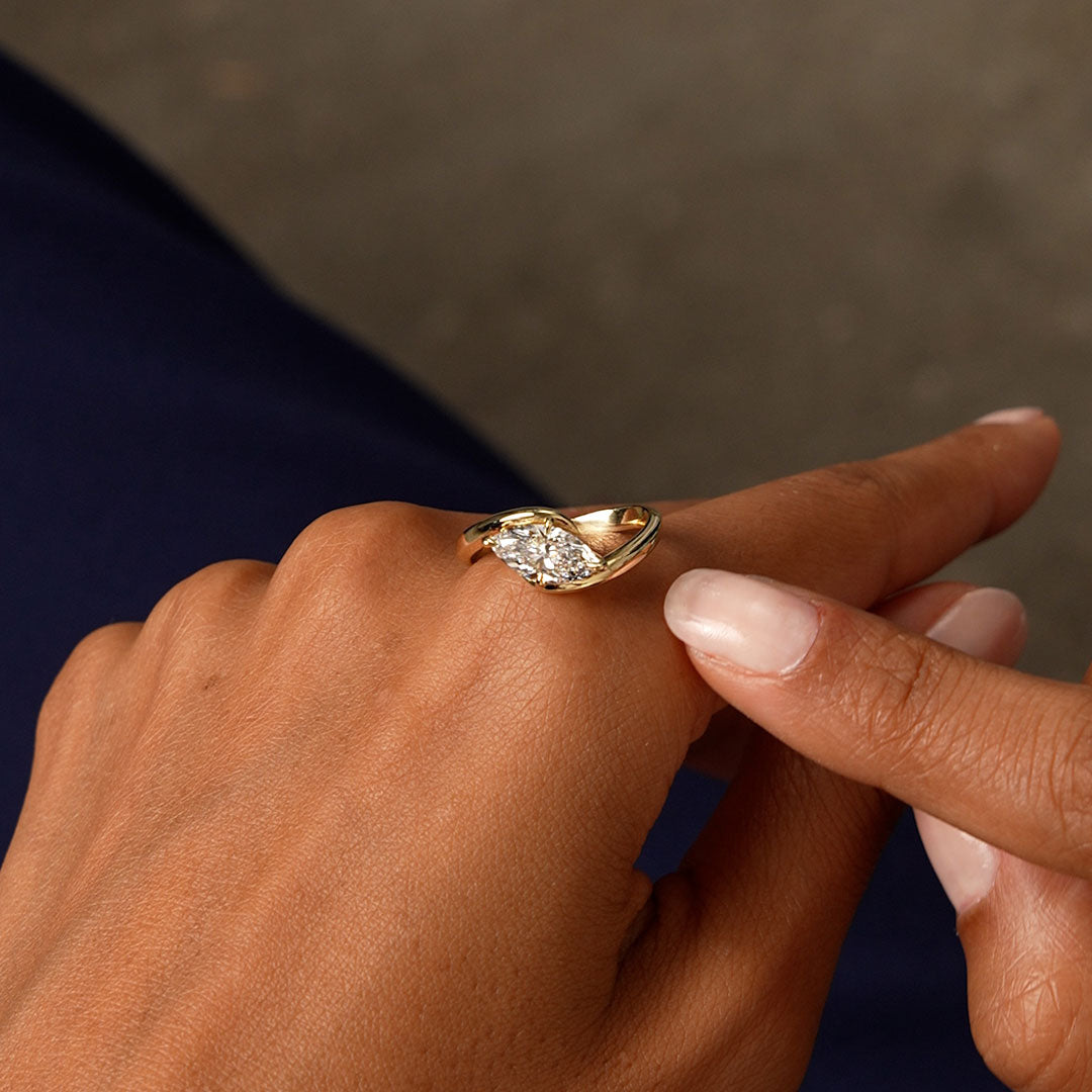 Marquise Shaped Lab Grown Diamond Criss Cross Engagement Ring