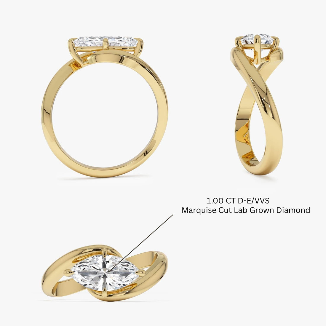 Marquise Shaped Lab Grown Diamond Criss Cross Engagement Ring