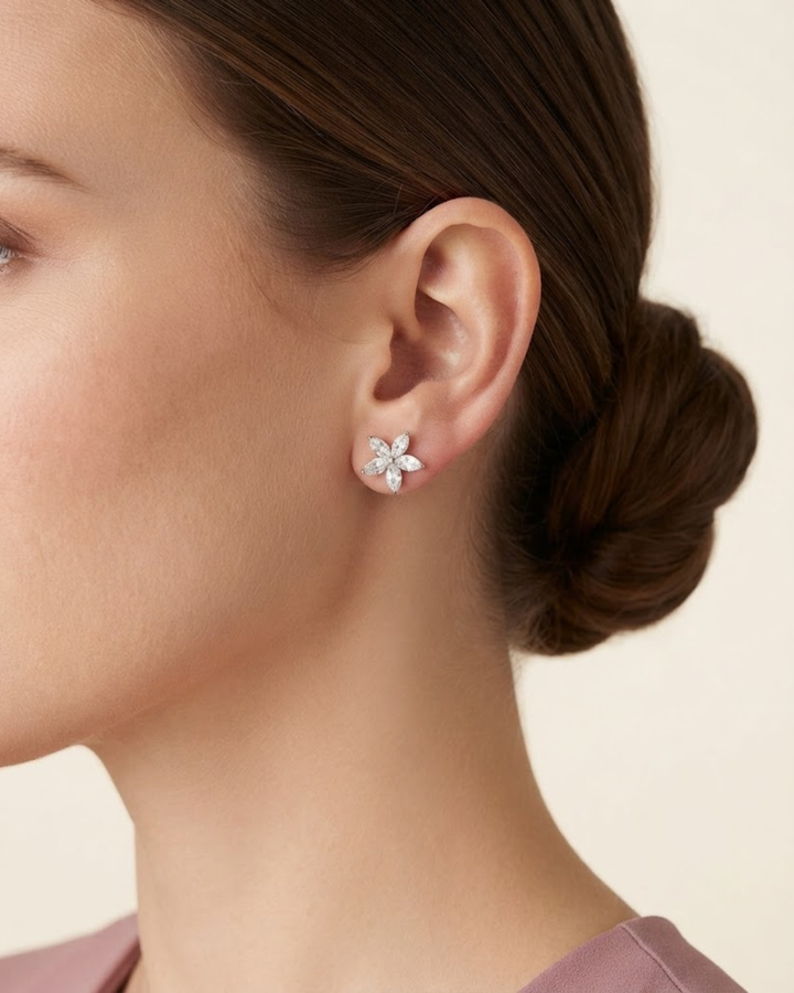 Marquise Shaped Lab Grown Diamond Floral Studs
