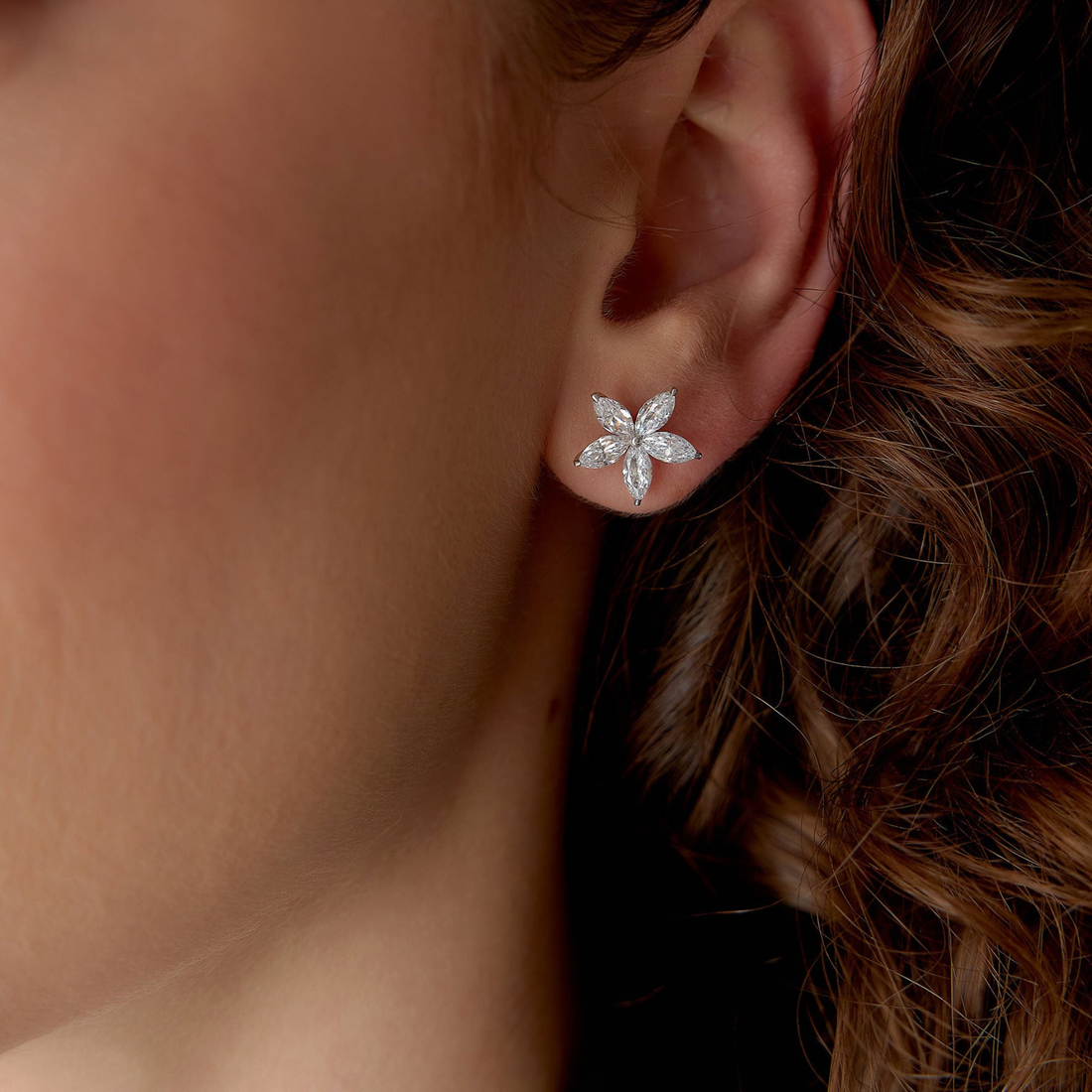 Marquise Shaped Lab Grown Diamond Floral Studs