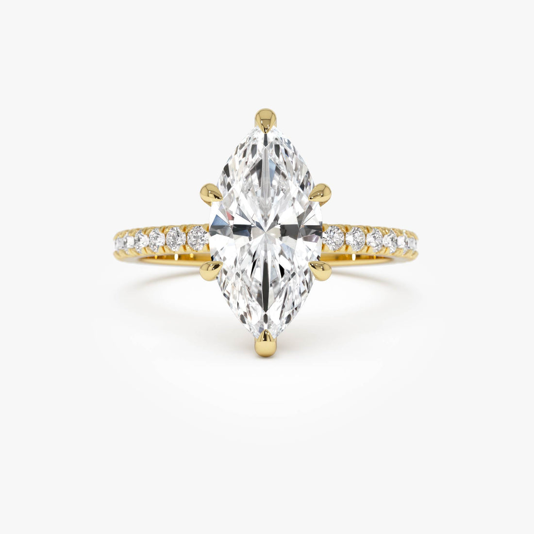 Marquise Shaped Lab Grown Diamond Pavé Setting with Hidden Halo