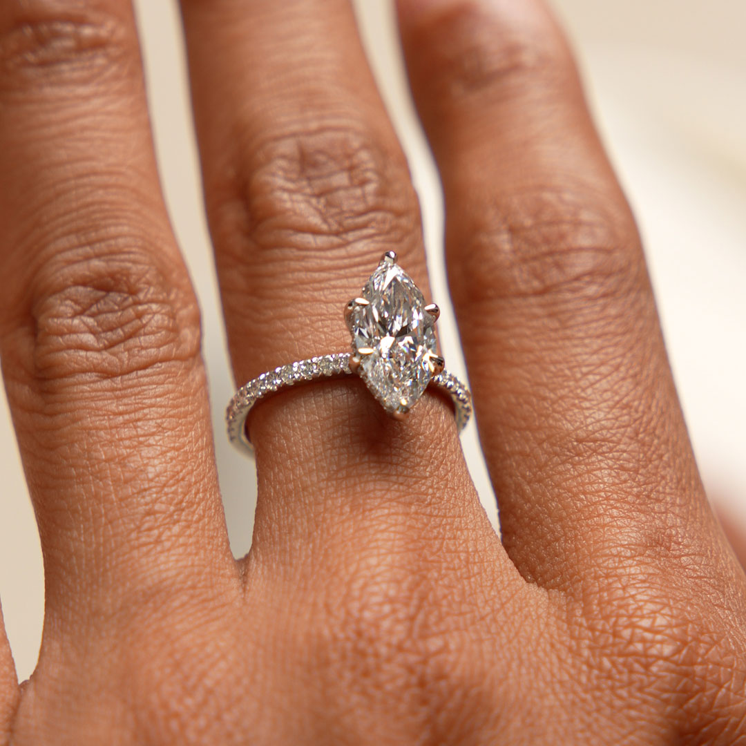 Marquise Shaped Lab Grown Diamond Pavé Setting with Hidden Halo