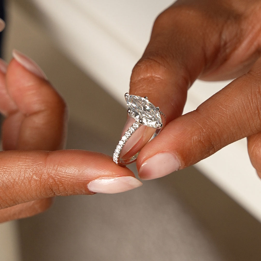 Marquise Shaped Lab Grown Diamond Pavé Setting with Hidden Halo