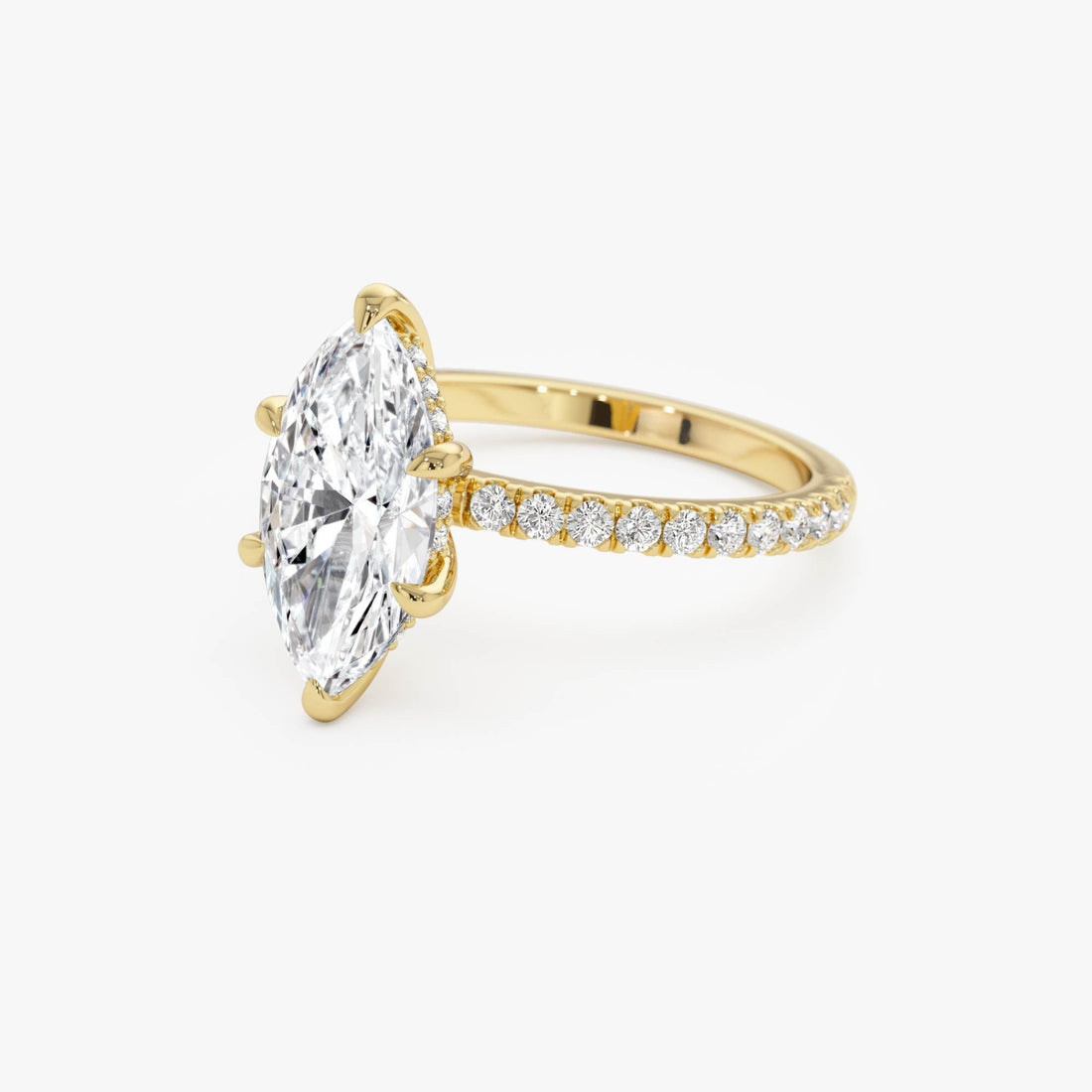 Marquise Shaped Lab Grown Diamond Pavé Setting with Hidden Halo