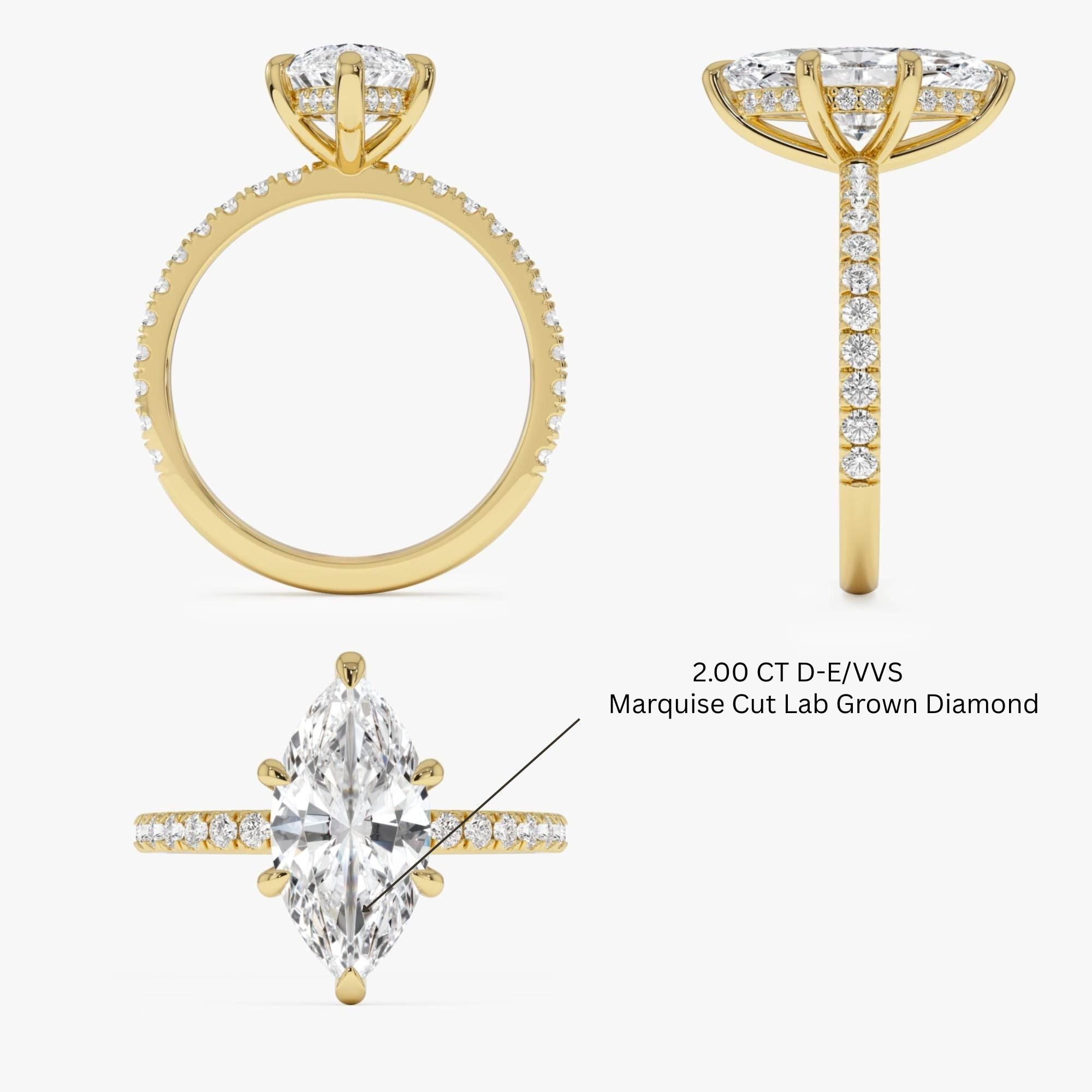Marquise Shaped Lab Grown Diamond Pavé Setting with Hidden Halo