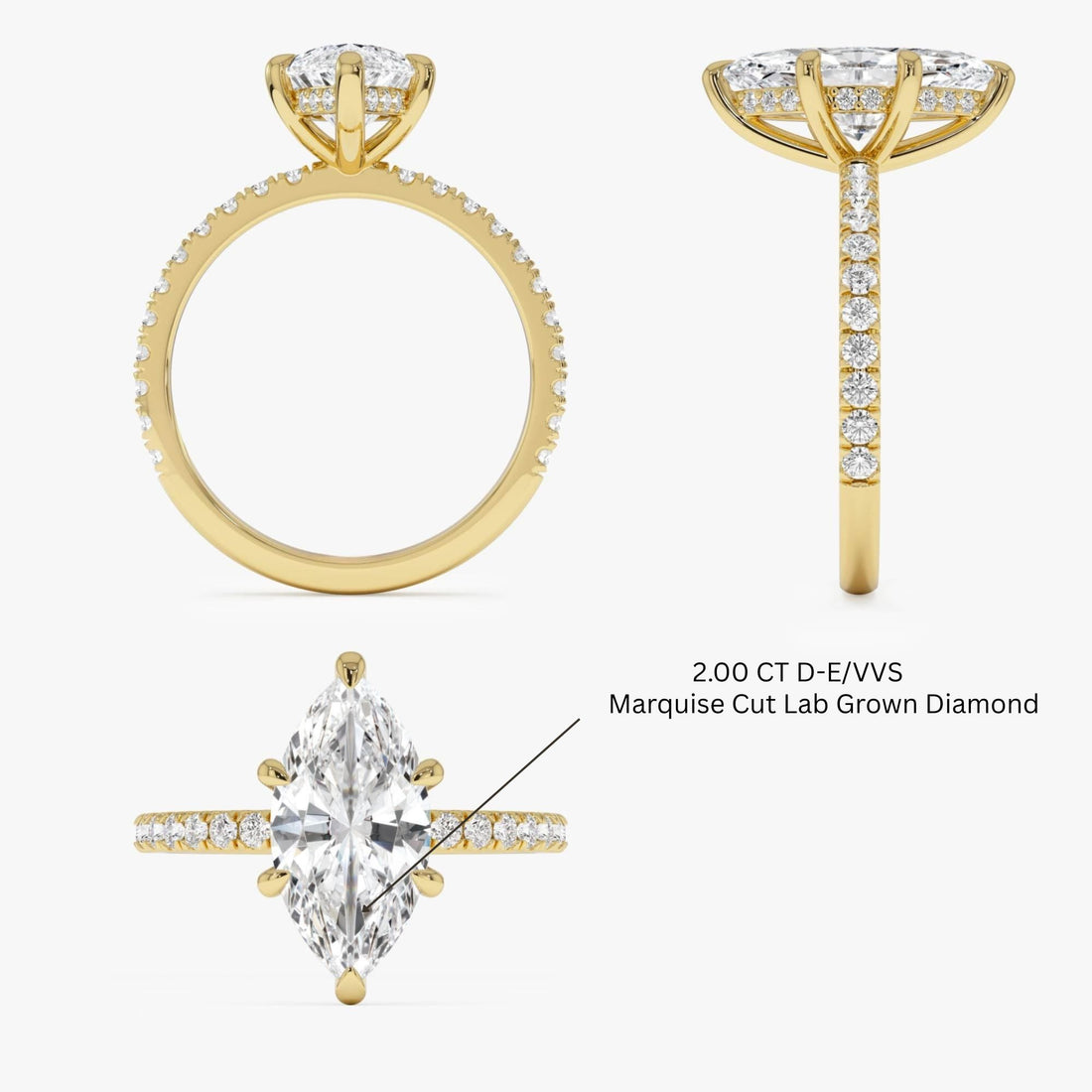 Marquise Shaped Lab Grown Diamond Pavé Setting with Hidden Halo