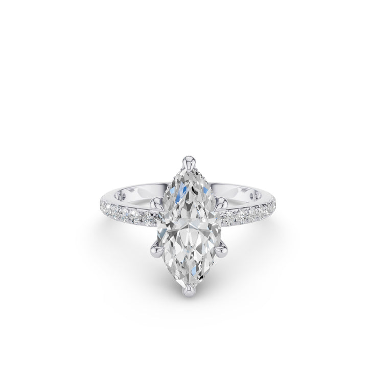 Marquise Shaped Lab Grown Diamond Pavé Setting with Hidden Halo