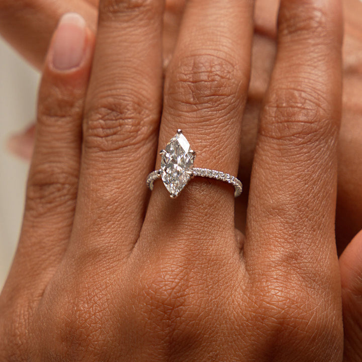 Marquise Shaped Lab Grown Diamond Pavé Setting with Hidden Halo