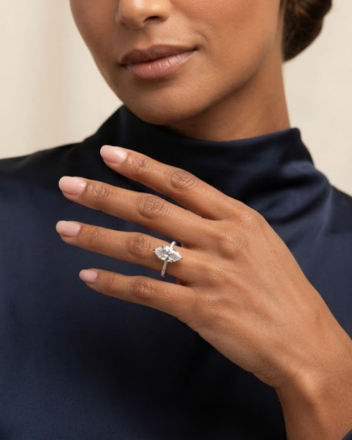 Marquise Shaped Lab Grown Diamond Pavé Setting with Hidden Halo