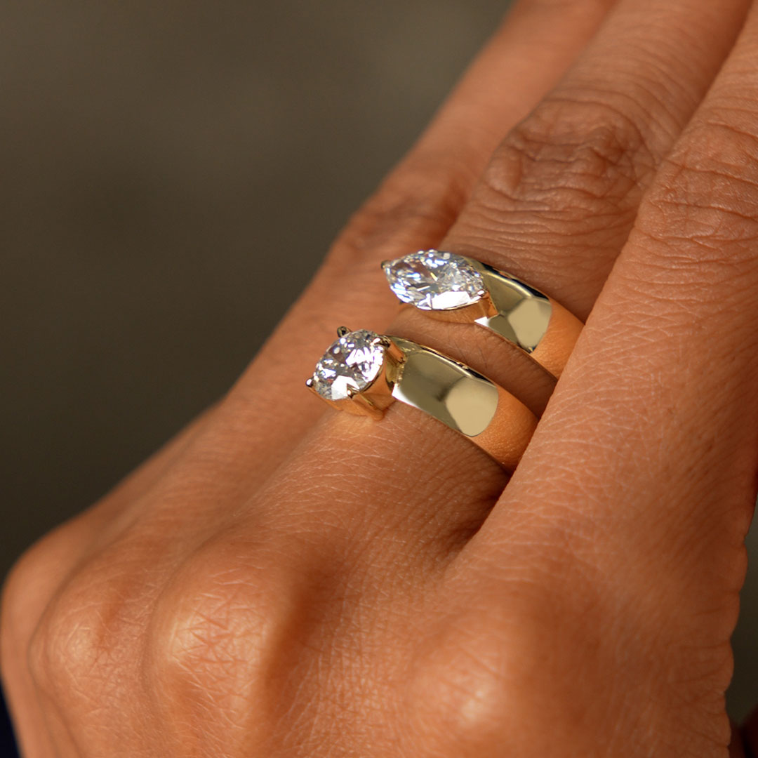Marquise Shaped Lab Grown Diamond Solitaire Ring with Wide Band